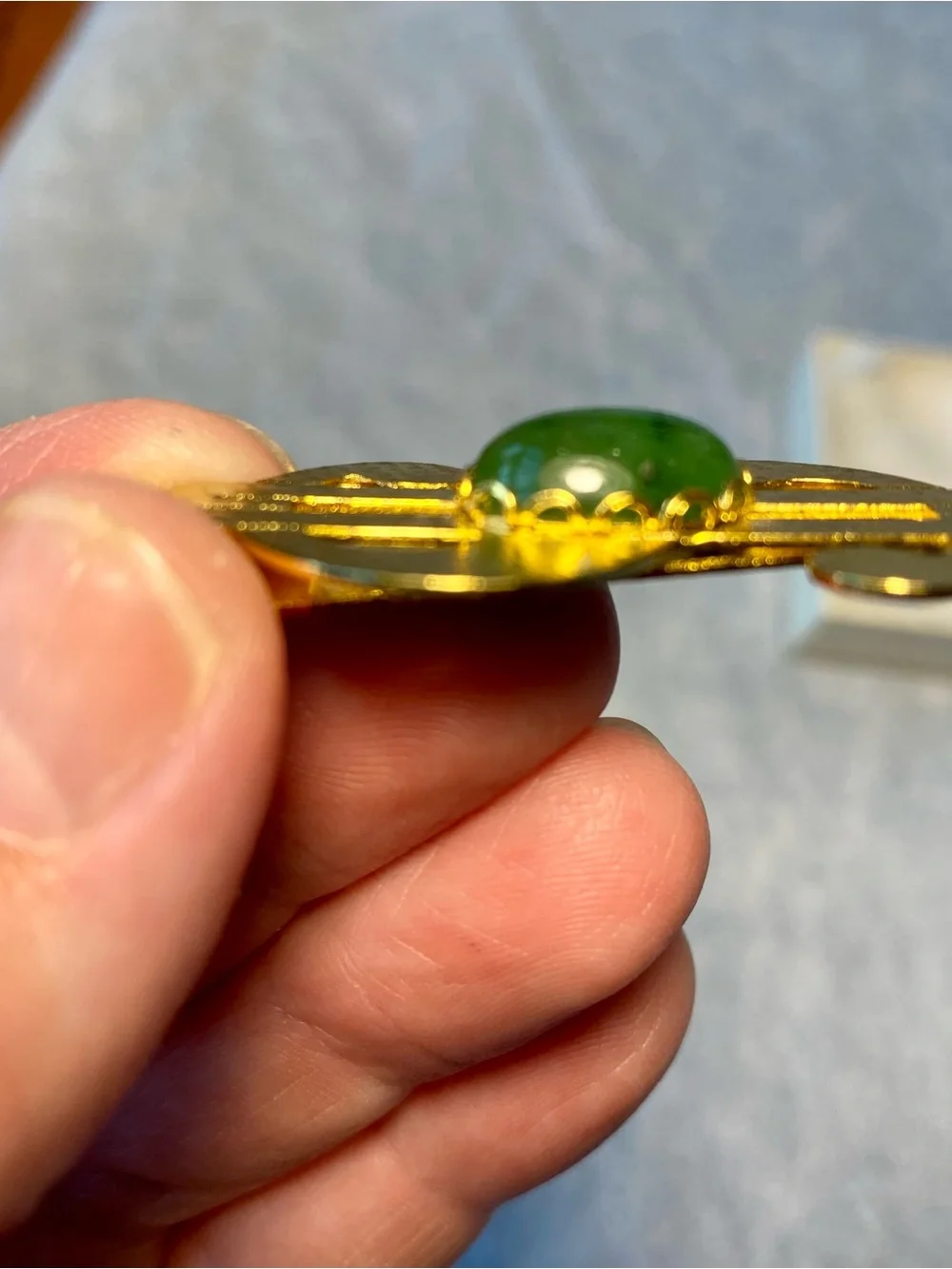 Gold-Tone Dollar Sign Money Clip with Green Jade Vintage Alaska